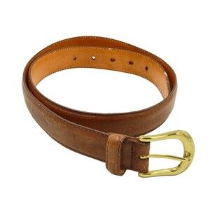 Lejon Men’s Glazed Aniline Steerhide Leather Belt Brown Brass Buckle Size 36